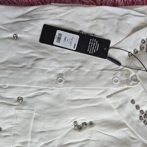 Fashion Nova White Long Sleeve Dress with Rhinestone Accents